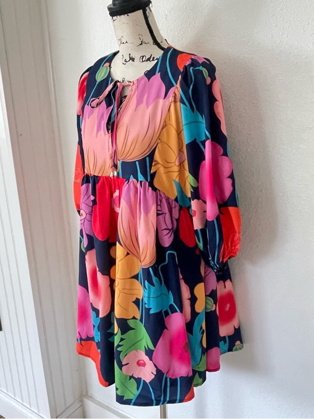 Entro Bold Floral Babydoll Dress - Blue, Pink, Yellow, Orange, Green - Picture 8 of 13